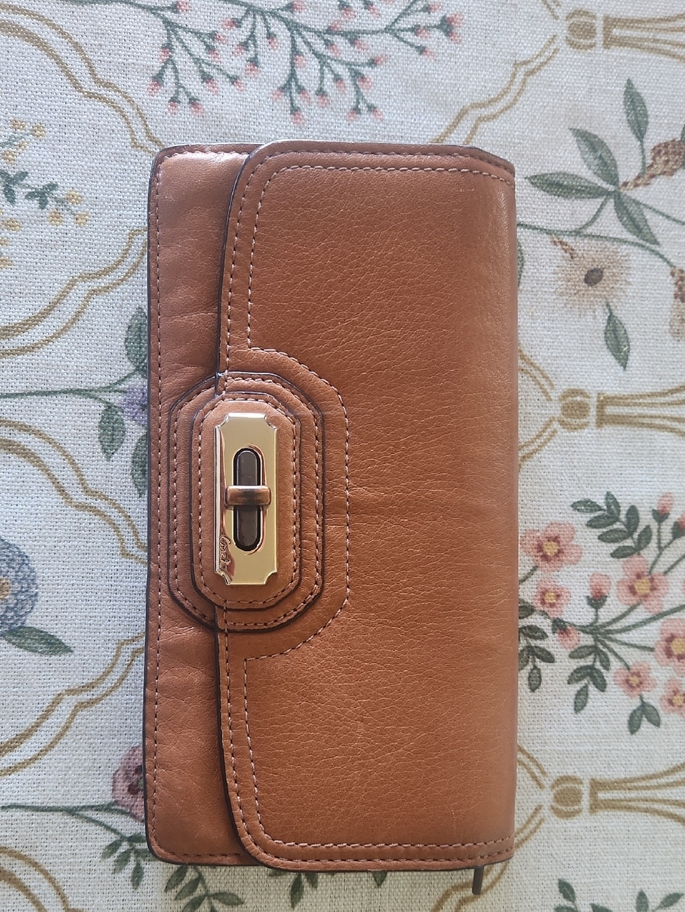 Brown Coach Leather Turn-Lock Wallet